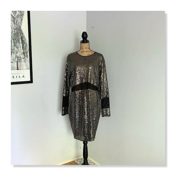 ASOS CURVE All Over Sequin With Mesh Inserts Mini Dress Sz 18 NWT - Picture 4 of 16